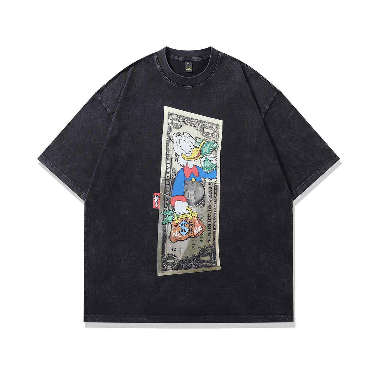 Greedy duck t-shirt money print tee classic cartoon top in vintage grey