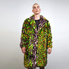 Leopard fauxfur coat green neon animal print festival bomber