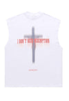 Cross print sleeveless t-shirt retro tank top surfer vest