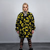 Sunflower fleece coat daisy trench floral pattern overcoat detachable sleeves rave bomber festival party jacket custom peacoat yellow black