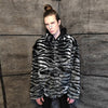 Zebra fleece jacket faux fur stripe fluffy bomber in black