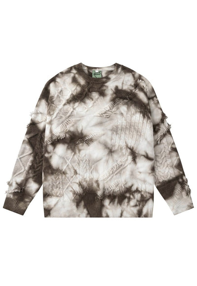 White tie-dye sweater cable knitted distressed grunge jumper