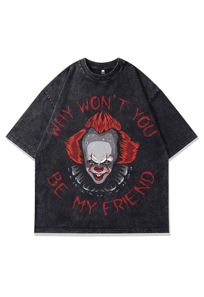 Creepy clown t-shirt IT tee horror movie top in vintage grey