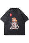 Creepy clown t-shirt old horror carton tee retro top in grey