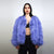 Shaggy fur coat blue collarless cropped trench rave festival