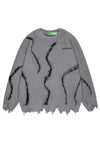 Fluffy distressed sweater stripe pattern hairy jumper grey