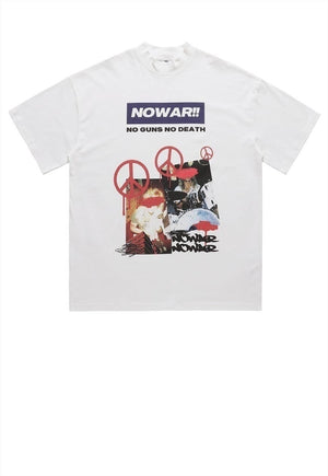 Peace t-shirt hippie tee no war slogan top in white