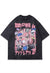 Anime t-shirt Japanese cartoon tee vintage wash top in grey