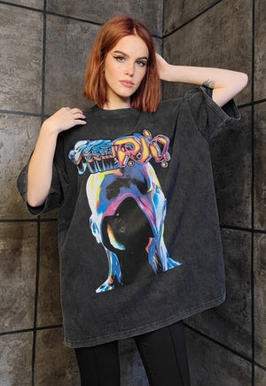 Alien t-shirt robot print top vintage wash cyberpunk tee