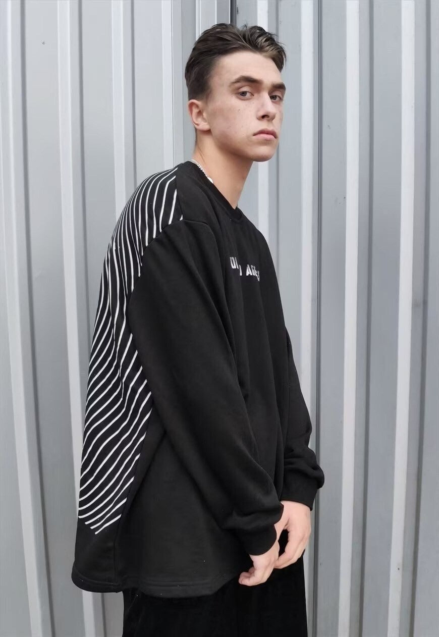Stripe print sweatshirt rude slogan grunge thin top in black