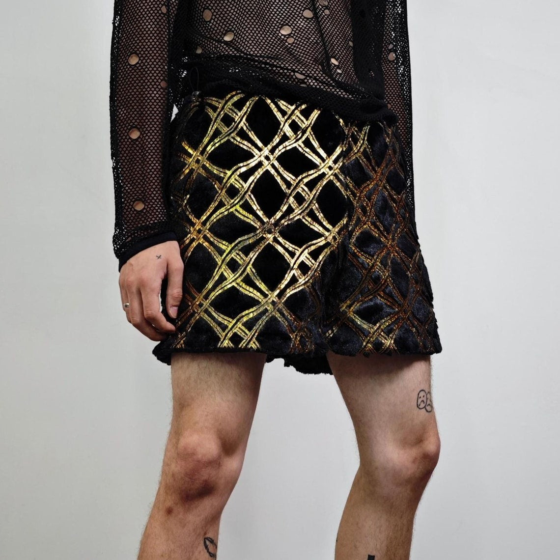 Glitter shorts black gold going out shiny embellished cropped trousers detachable handmade short festival trousers luminous hotpants