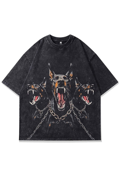 Doberman t-shirt Gothic dog tee retro Pinscher top acid grey