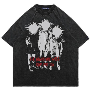 Punk t-shirt vintage wash spiky head top retro raver tee