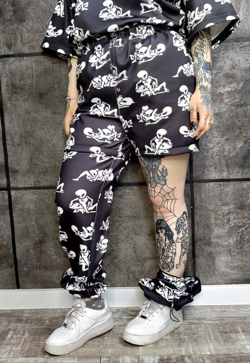 Detachable Alien joggers handmade shorts UFO pants in black