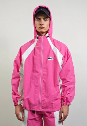 Pink track jacket hooded sports jumper colour block pullover