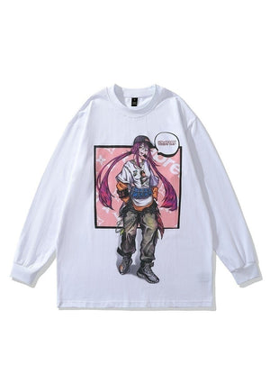 Anime t-shirt old Japanese cartoon long tee retro top white