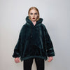 Hooded fleece jacket utility fluffy pullover faux fur punk hoodie side zippers lined Gothic jumper raver top in emerald green