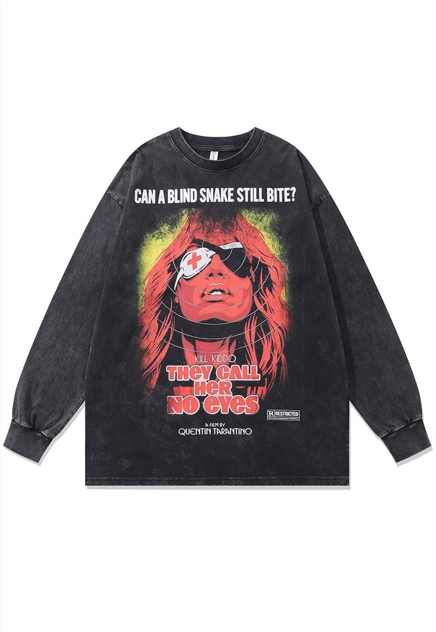 Vintage wash Kill Bill t-shirt long sleeve movie top in grey