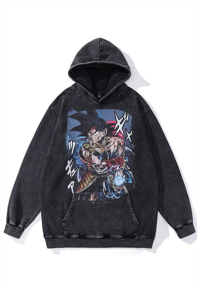 Son Goku hoodie vintage wash pullover DBZ jumper in grey