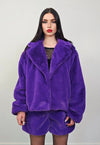 Short faux fur trench purple coat cropped fleece rave jacket