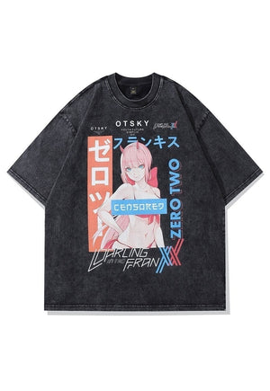 Anime print t-shirt Hentai tee retro Japanese top in grey