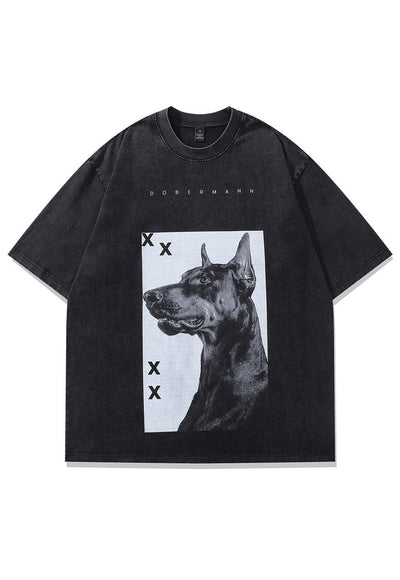 Dobermann t-shirt Pinscher tee dog print top vintage grey