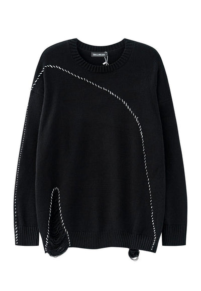 Asymmetric sweater utility jumper stitched punk top in black