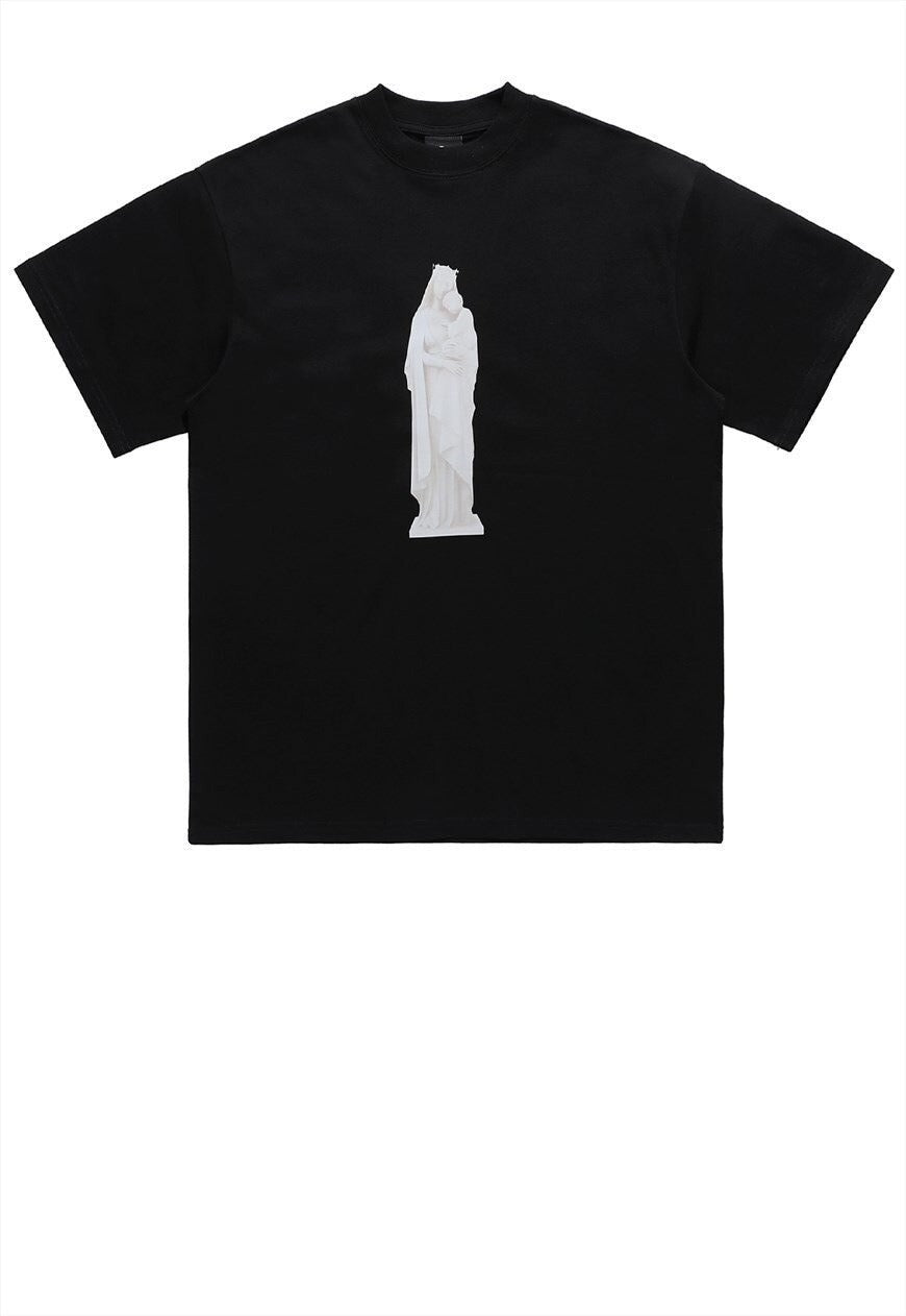 Saint t-shirt virgin print tee god slogan punk top in black