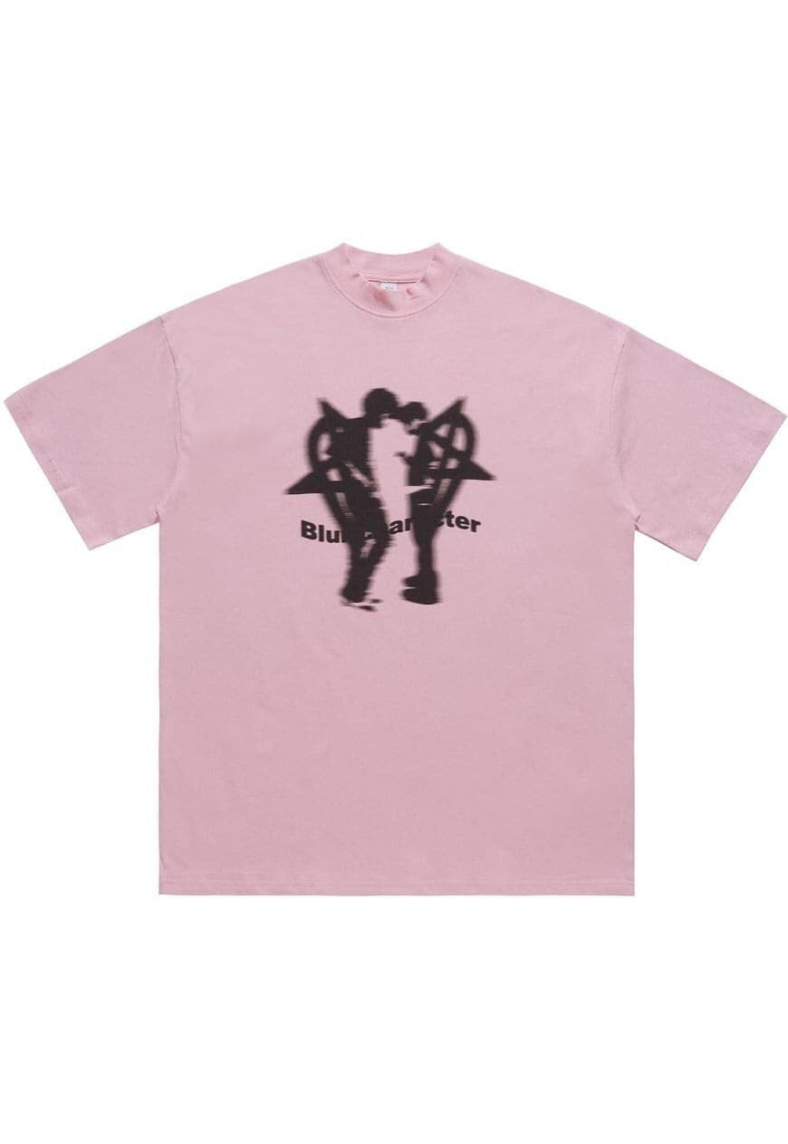 Pentagram heart t-shirt couple print tee love top in pink