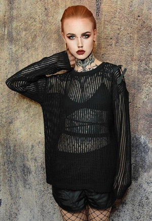 Mesh sweatshirt transparent top see-through punk jumper