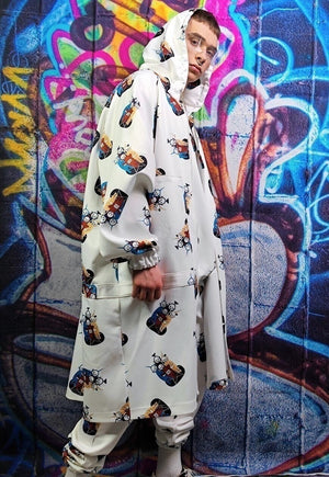 Teletubbies jacket handmade Alien print windbreaker in white