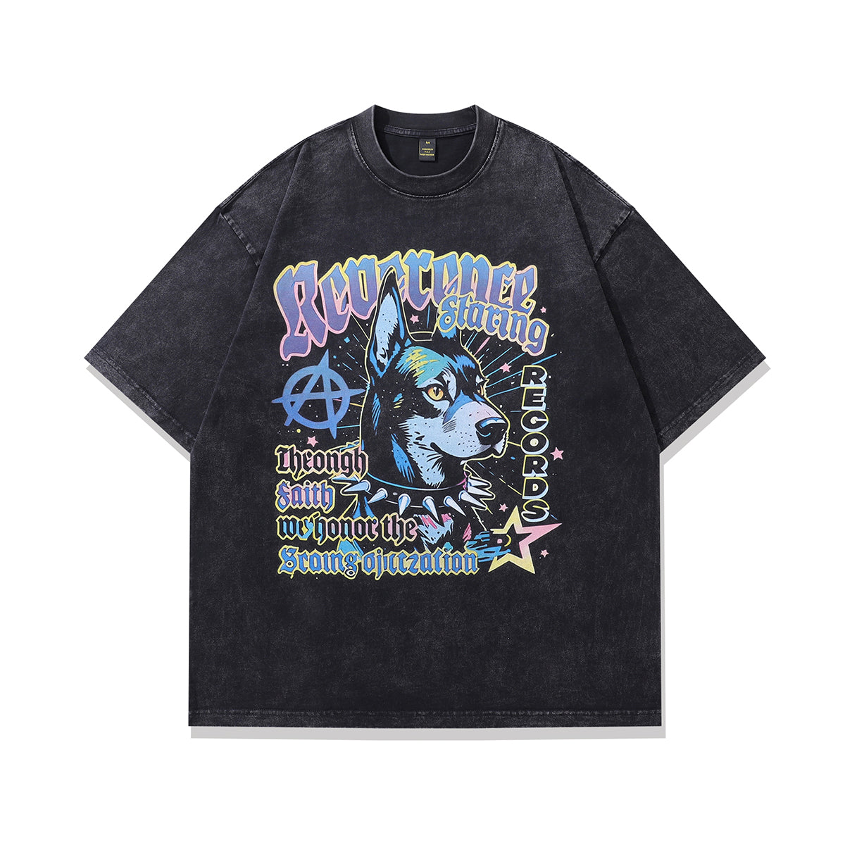 Punk t-shirt Doberman print tee y2k Anarchy top in vintage grey