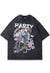 Anime t-shirt Japanese cartoon tee vintage wash top in grey