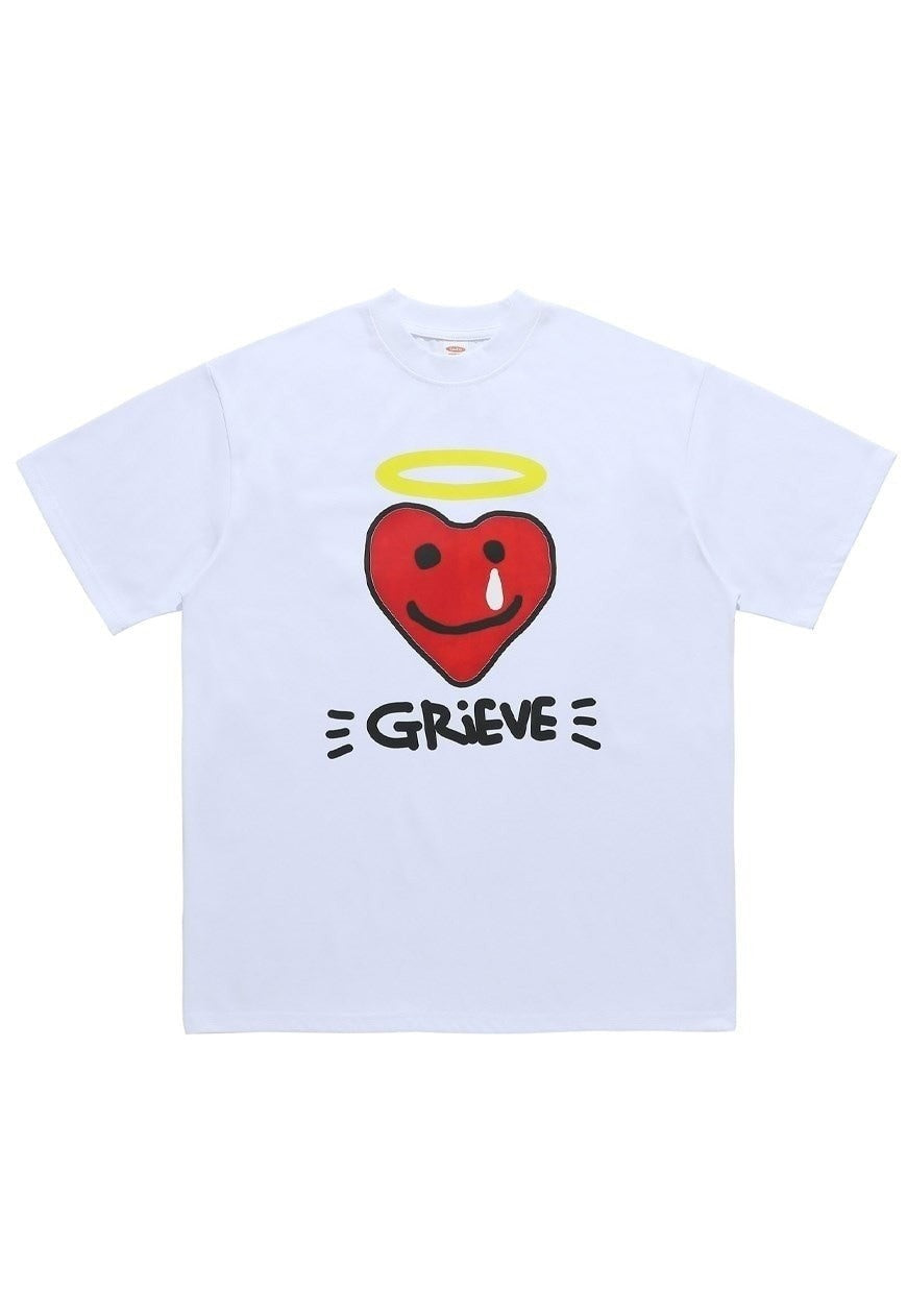 Heart print t-shirt angel tee grunge pop art top in white