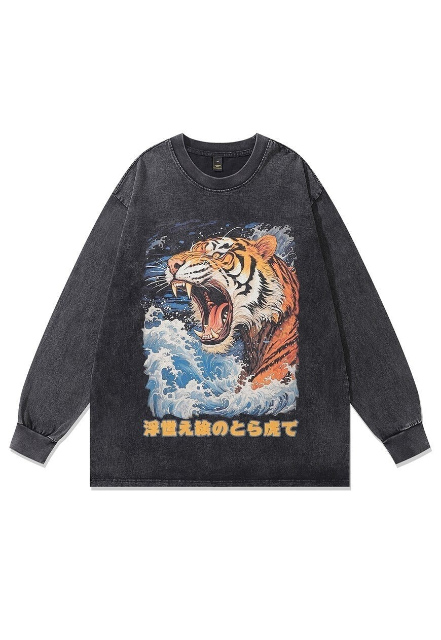 Vintage tiger t-shirt long sleeve Japanese top animal jumper