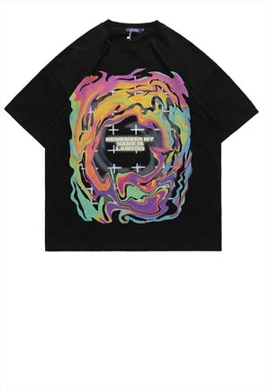 Flame t-shirt abstract sky tee skater neon top in black