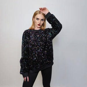 Sequin sweatshirt glitter top sparkle jumper party pullover glam rock long sleeve top embellished sweater in black purple