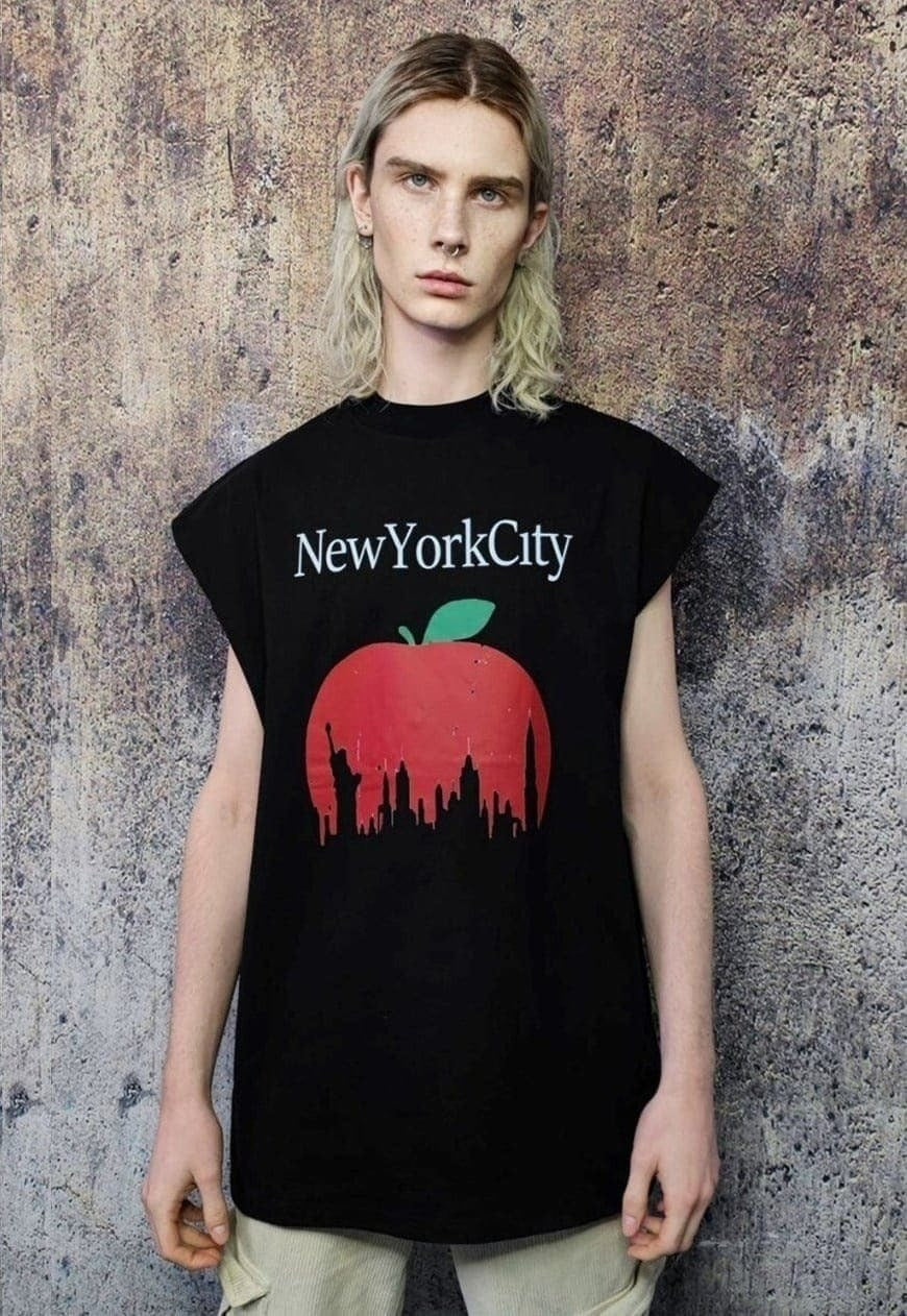 New York sleeveless t-shirt big apple tank top surfer vest