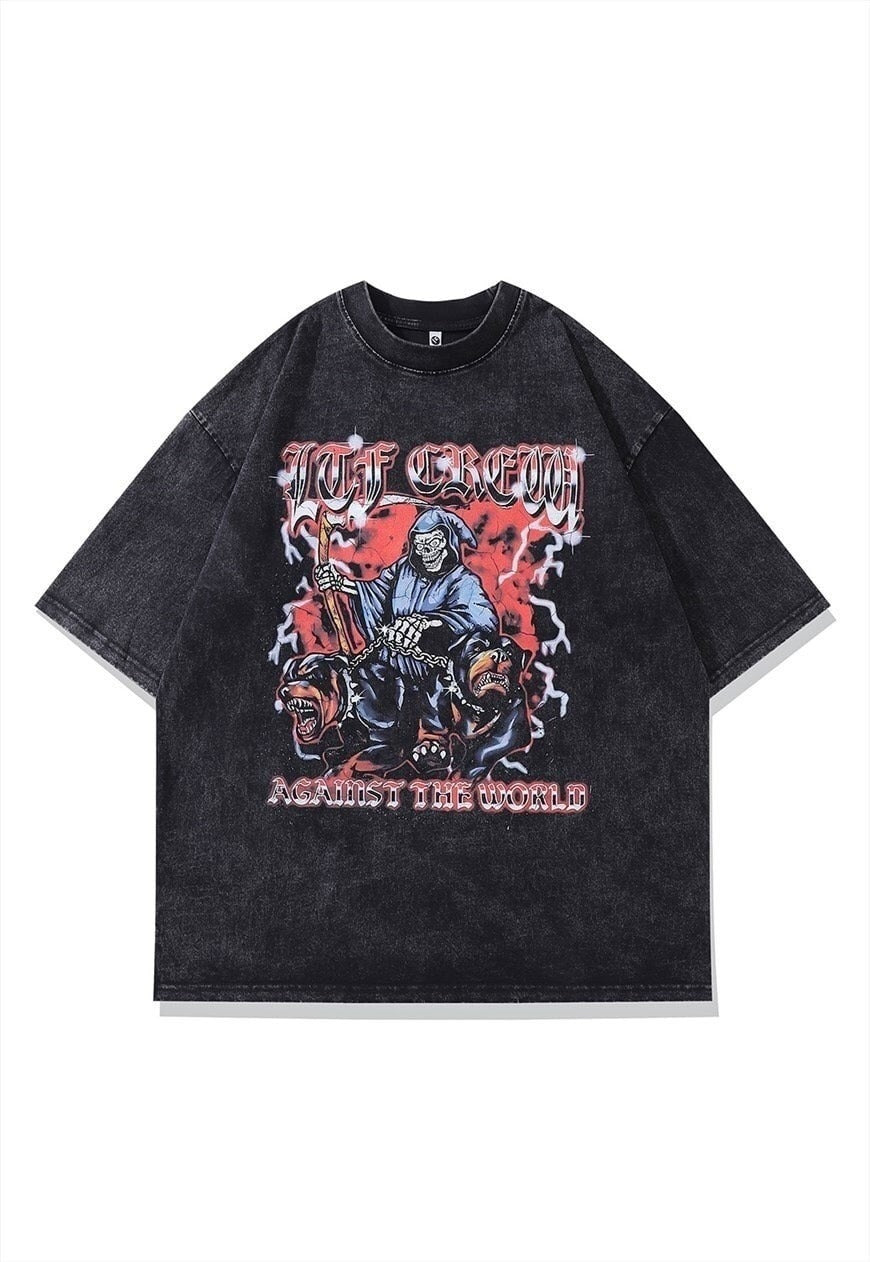 Gothic t-shirt old metalcore tee retro skeleton top in grey