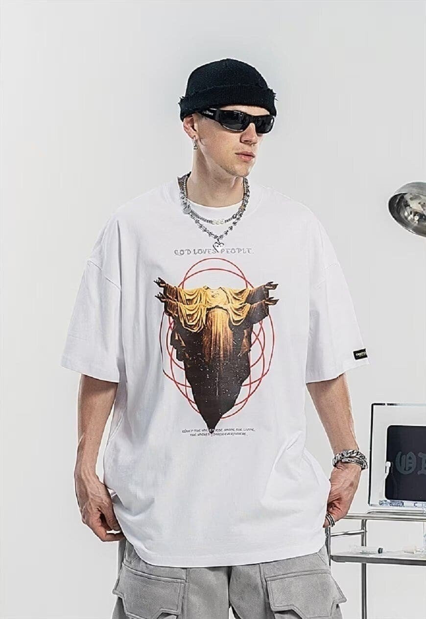 Gothic t-shirt retro saint tee headless sculpture top white