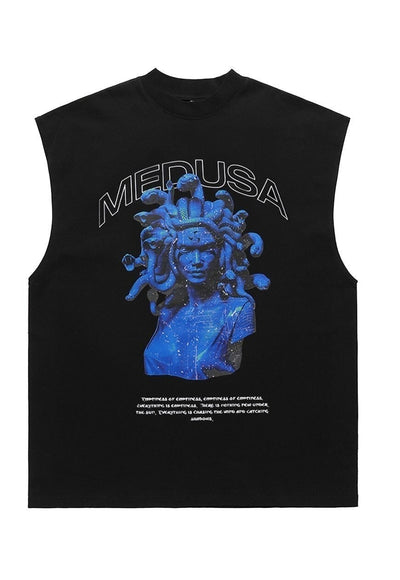 Medusa print tank top surfer vest retro sleeveless t-shirt