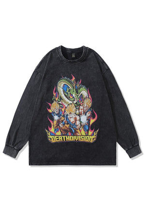 Anime t-shirt old dragon ball Z long tee retro top acid grey