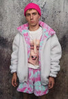 Reversible fleece bomber handmade tie-dye sports jacket pink