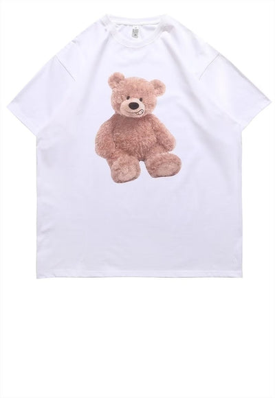 Teddy bear print t-shirt animal print tee skater top white