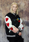 Heart patch varsity jacket faux leather sleeve bomber black