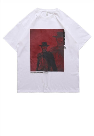 Cowboy print t-shirt Wild West tee Gothic top in white