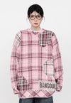 Check fluffy sweater pink punk jumper plaid fuzzy retro top