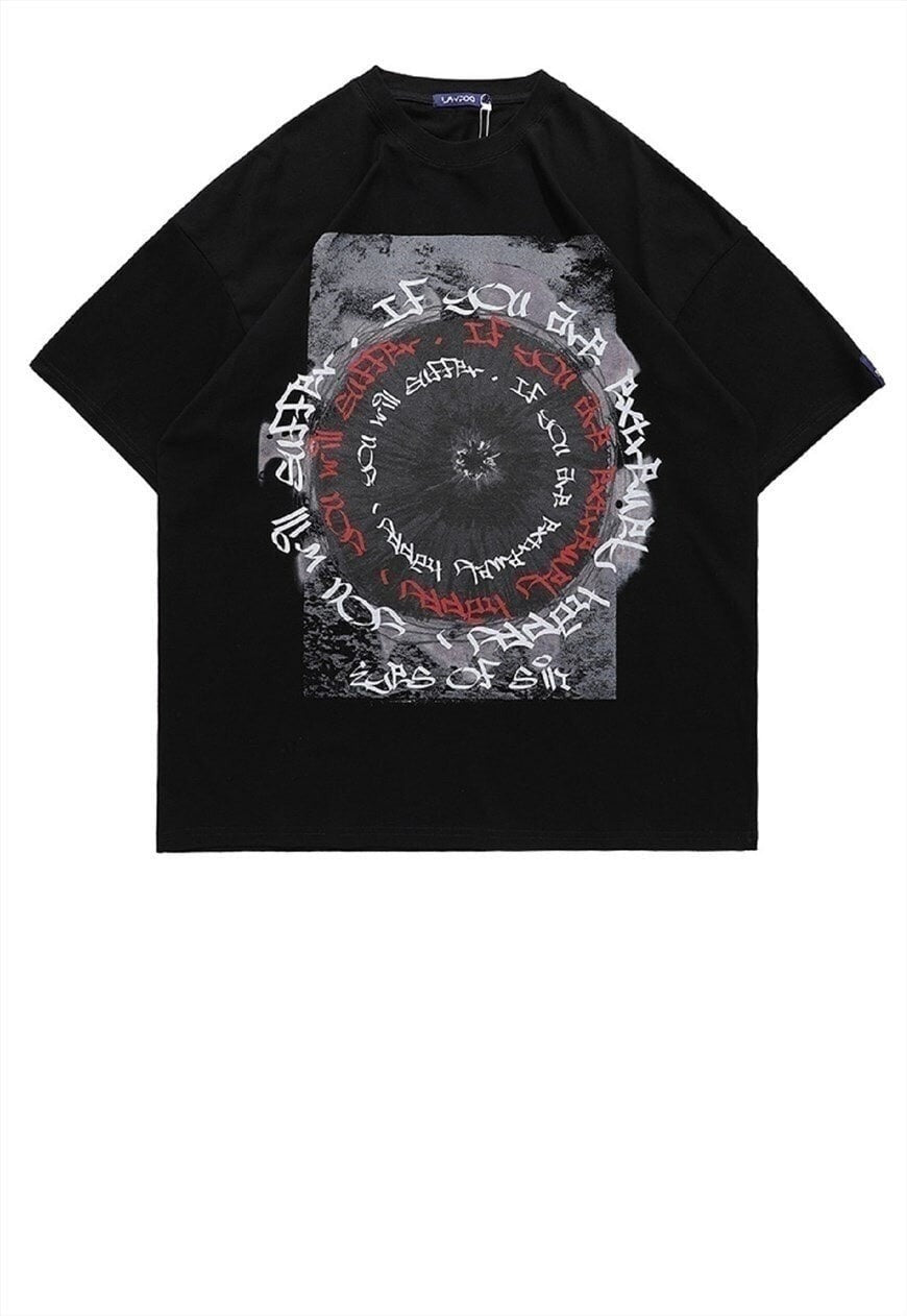 Graffiti t-shirt Gothic tee grunge geometric top in black