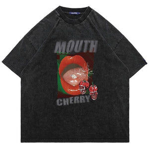 Lipstick t-shirt vintage wash mouth print top retro rave tee