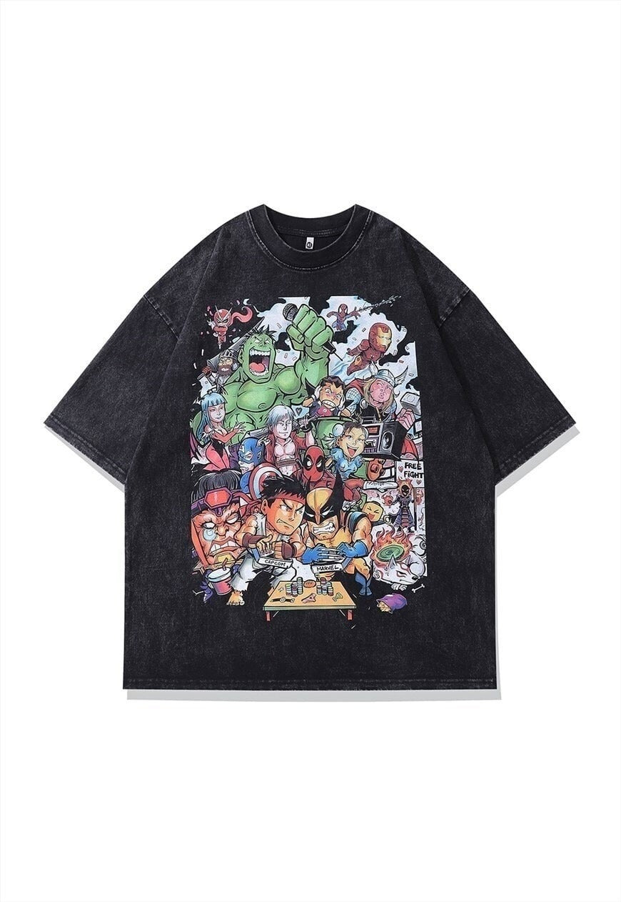 Japanese cartoon t-shirt old anime tee retro monster top